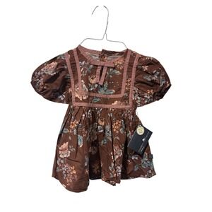 Modern Moments by Gerber Baby Girl Floral Puff Sleeve Dress Maroon 12M NWT